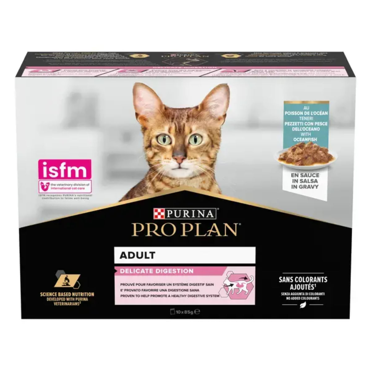 PURINA Pro Plan Delicate Digestion, Pește, plic hrană umedă pisici, sistem digestiv, (în sos), multipack, 85g x 10buc