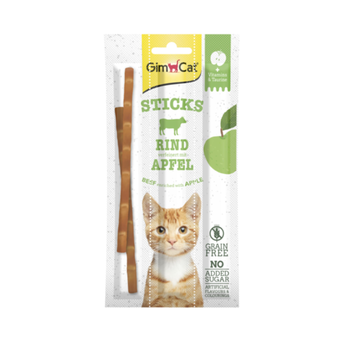 GIMCAT Sticks, Vită și Mere, punguță recompense fără cereale pisici, 15g