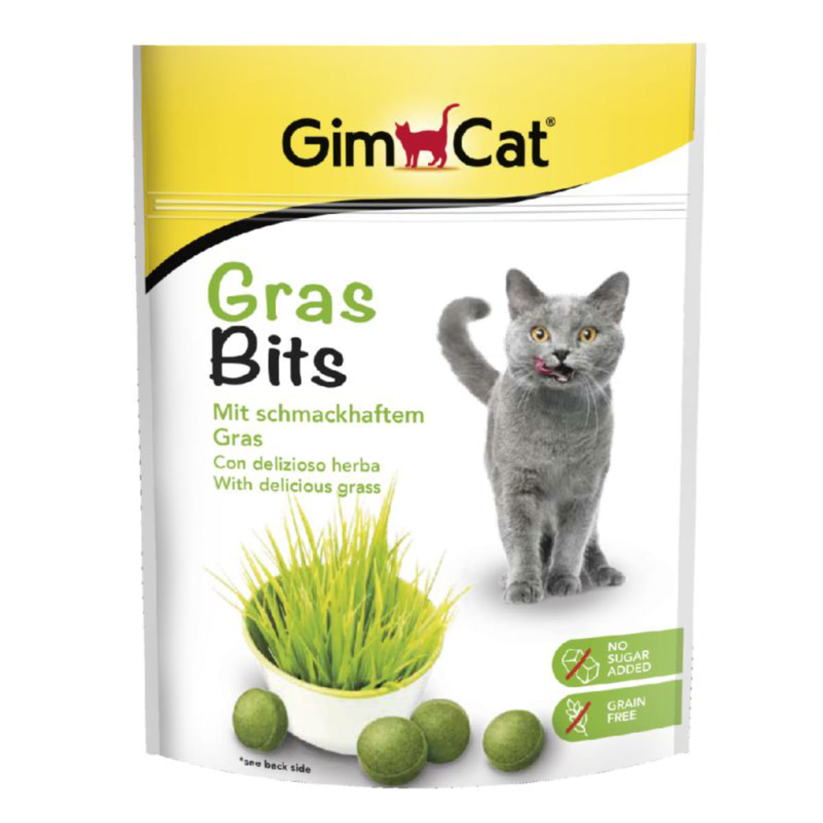 GIMCAT Tasty Tabs Gras Bits, punguță recompense pisici, 50g