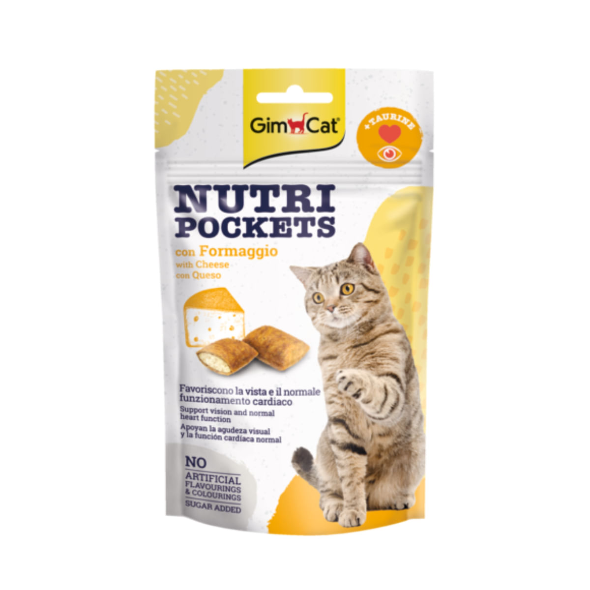 GIMCAT Nutri Pockets Branza&amp;Taurina, Brânză, punguță recompense funcționale pisici, 60g
