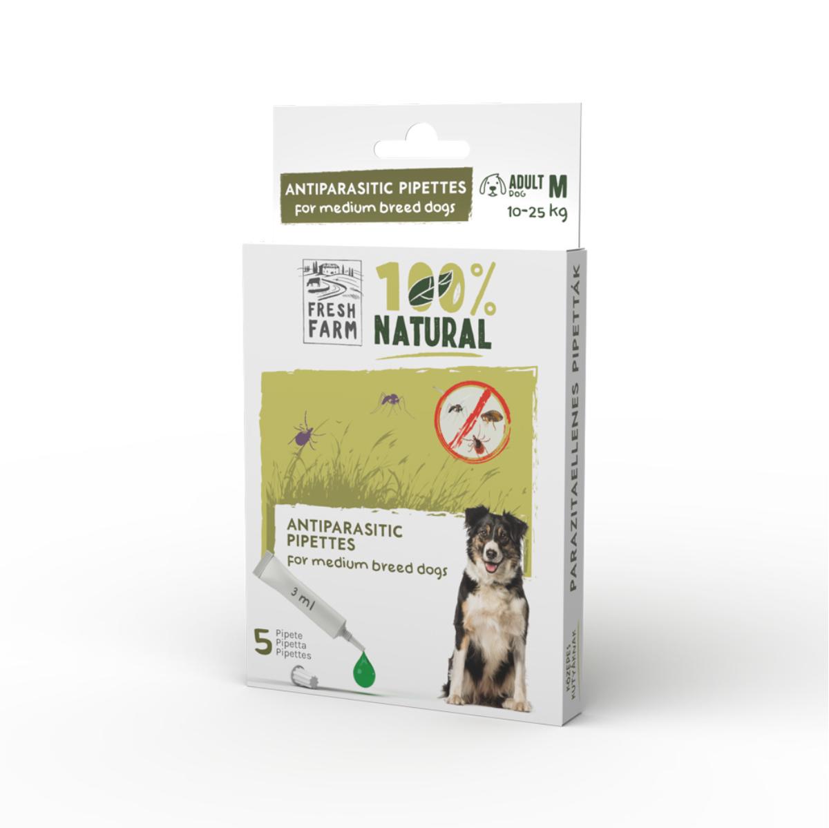 FRESH FARM, deparazitare externă naturală câini, pipetă repelentă FRESH FARM, deparazitare externă naturală câini, M, pipetă repelentă, 3ml x 5buc