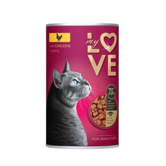 MY LOVE, Pui, conservă hrană umedă pisici, (în sos), 415g