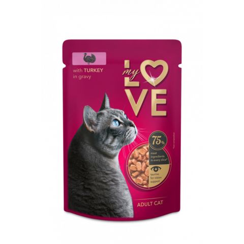 MY LOVE, Curcan, plic hrană umedă pisici, (în sos), 85g