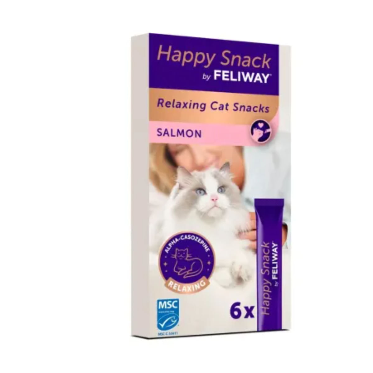 FELIWAY Happy Snack, Somon, plic recompense funcționale pisici, sistem nervos &amp; calmante, (topping), 15g x 6buc
