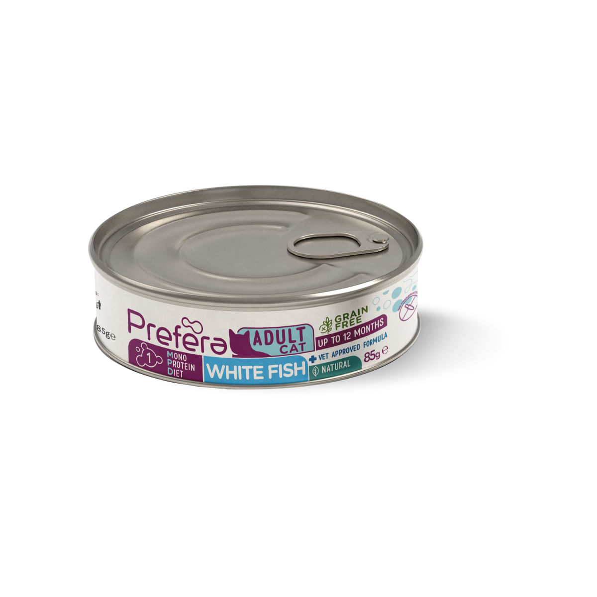 PREFERA MPD, Pește alb, dietă veterinară, conservă hrană umedă monoproteică fără cereale pisici, (în suc propriu), 85g