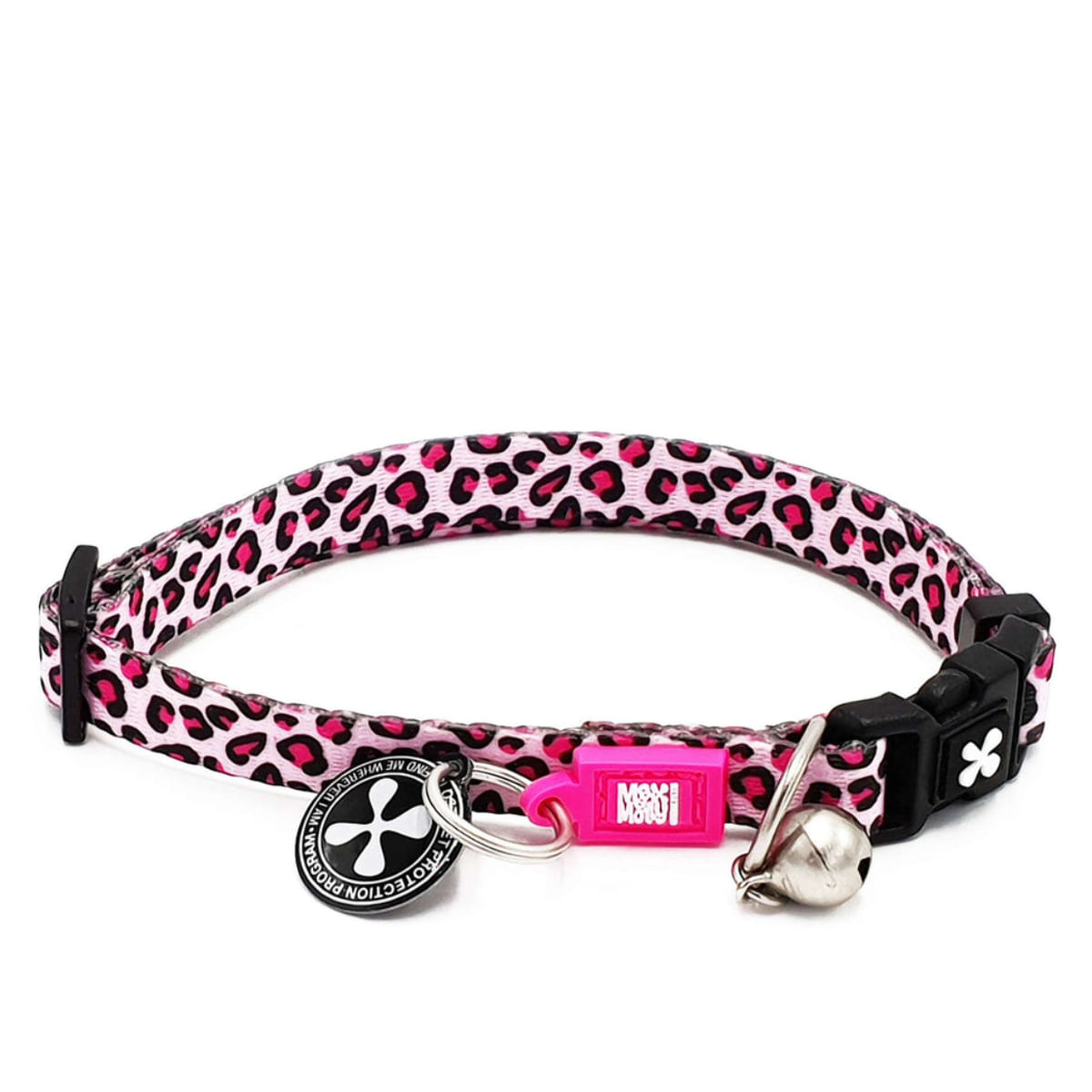 MAX &amp; MOLLY Smart ID Leopard Pink, zgardă pisici, ajustabilă, poliester, roz, cataramă trident, 22-35 x 1cm