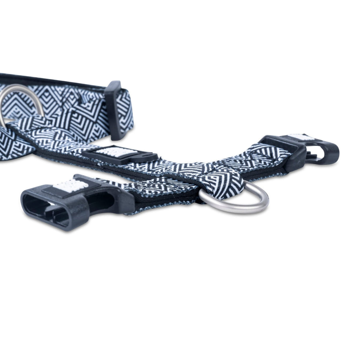 MAX &amp; MOLLY Mykonos Black, ham prindere dublă(piept&amp;spate) câini, ajustabil, poliester, alb și negru, cataramă trident, L(76 - 105 x 2.5cm)