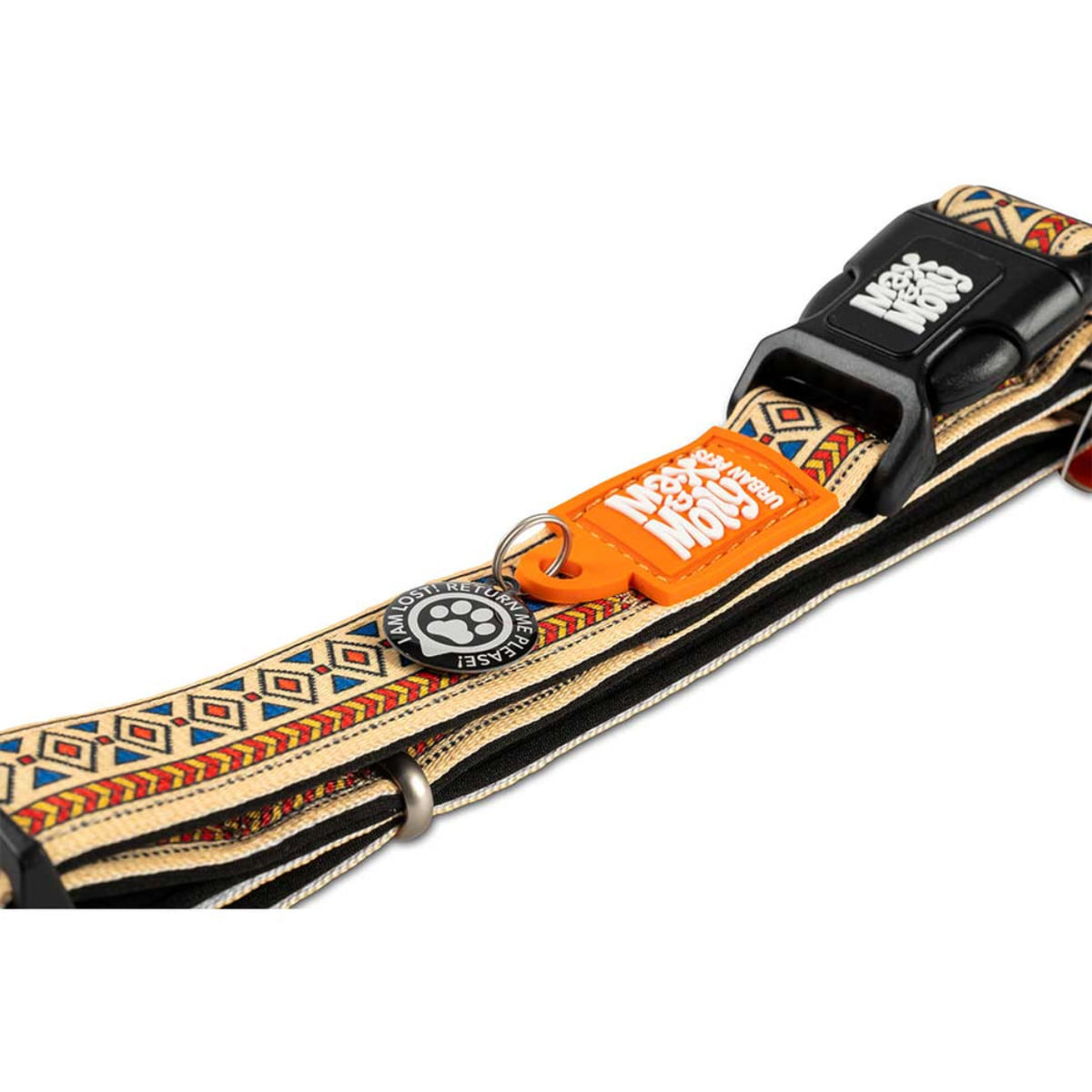 MAX &amp; MOLLY Smart ID Ethnic, zgardă câini, ajustabilă, poliester, bej, cataramă trident, S(28-45 x 1.5cm)