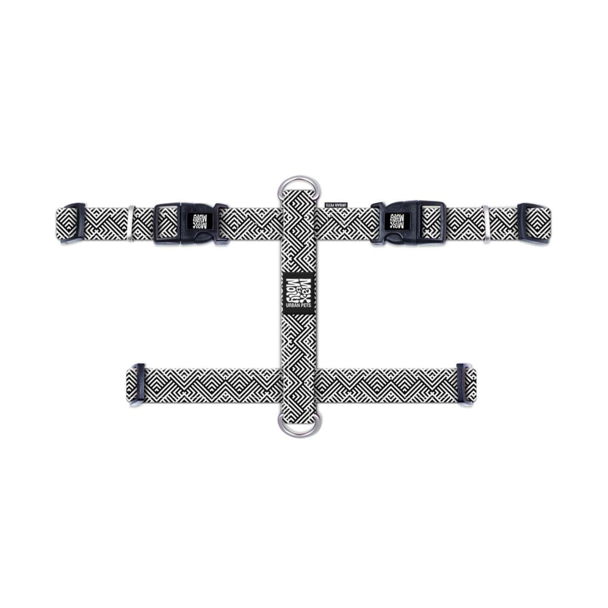 MAX &amp; MOLLY Mykonos Black, ham prindere dublă(piept&amp;spate) câini, ajustabil, poliester, alb și negru, cataramă trident, L(76 - 105 x 2.5cm)