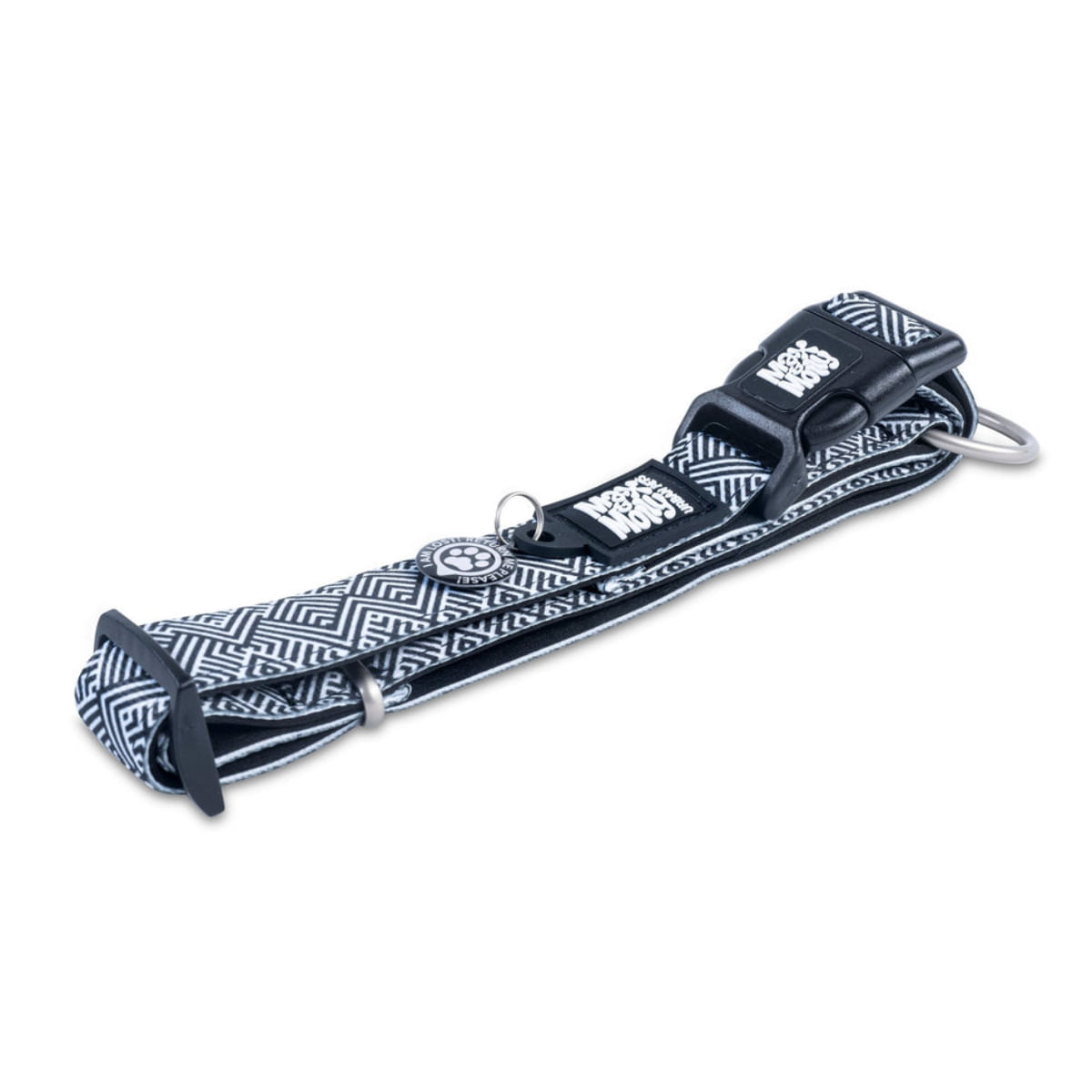 MAX &amp; MOLLY Smart ID Mykonos Black, zgardă câini, ajustabilă, poliester, alb și negru, cataramă trident, L(39-62 x 2.5cm)