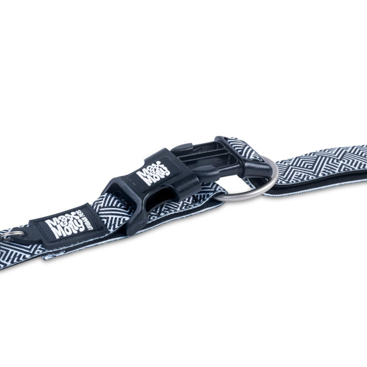 MAX &amp; MOLLY Smart ID Mykonos Black, zgardă câini, ajustabilă, poliester, alb și negru, cataramă trident, L(39-62 x 2.5cm)