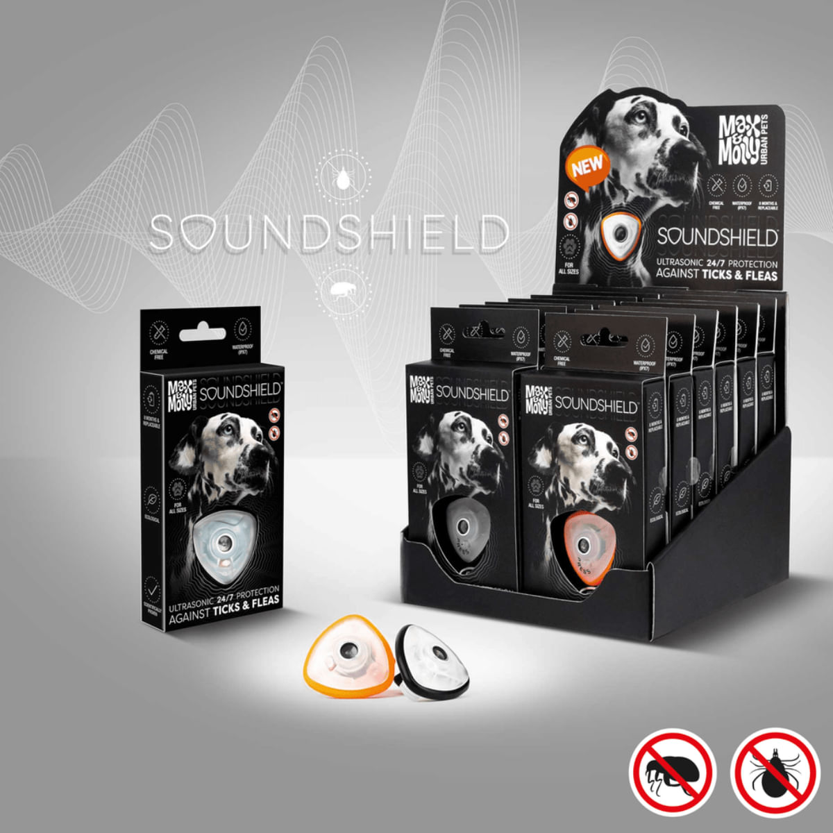 MAX &amp; MOLLY Soundshield Ultrasonic Technology Ticks &amp; Fleas, accesoriu antiparazitar câini, dispozitiv ultrasunete repelent MAX &amp; MOLLY Soundshield Ultrasonic Technology Ticks &amp; Fleas, accesoriu antiparazitar câini, XS-XL, dispozitiv ultrasunete repelent