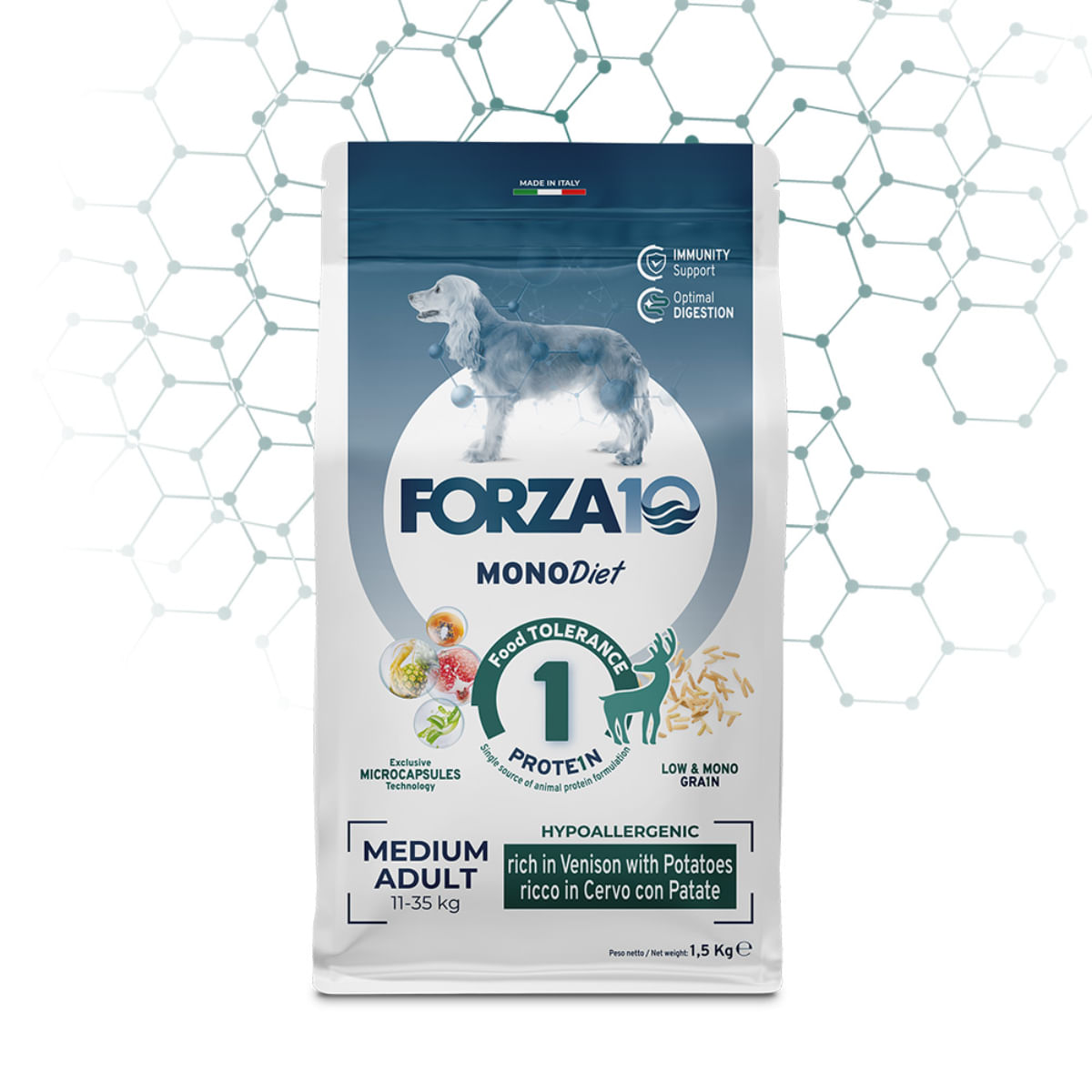 FORZA10 Monodiet Medium Adult, M, Căprioară și Cartofi, dietă veterinară, hrană uscată monoproteică câini, alergii, 12kg