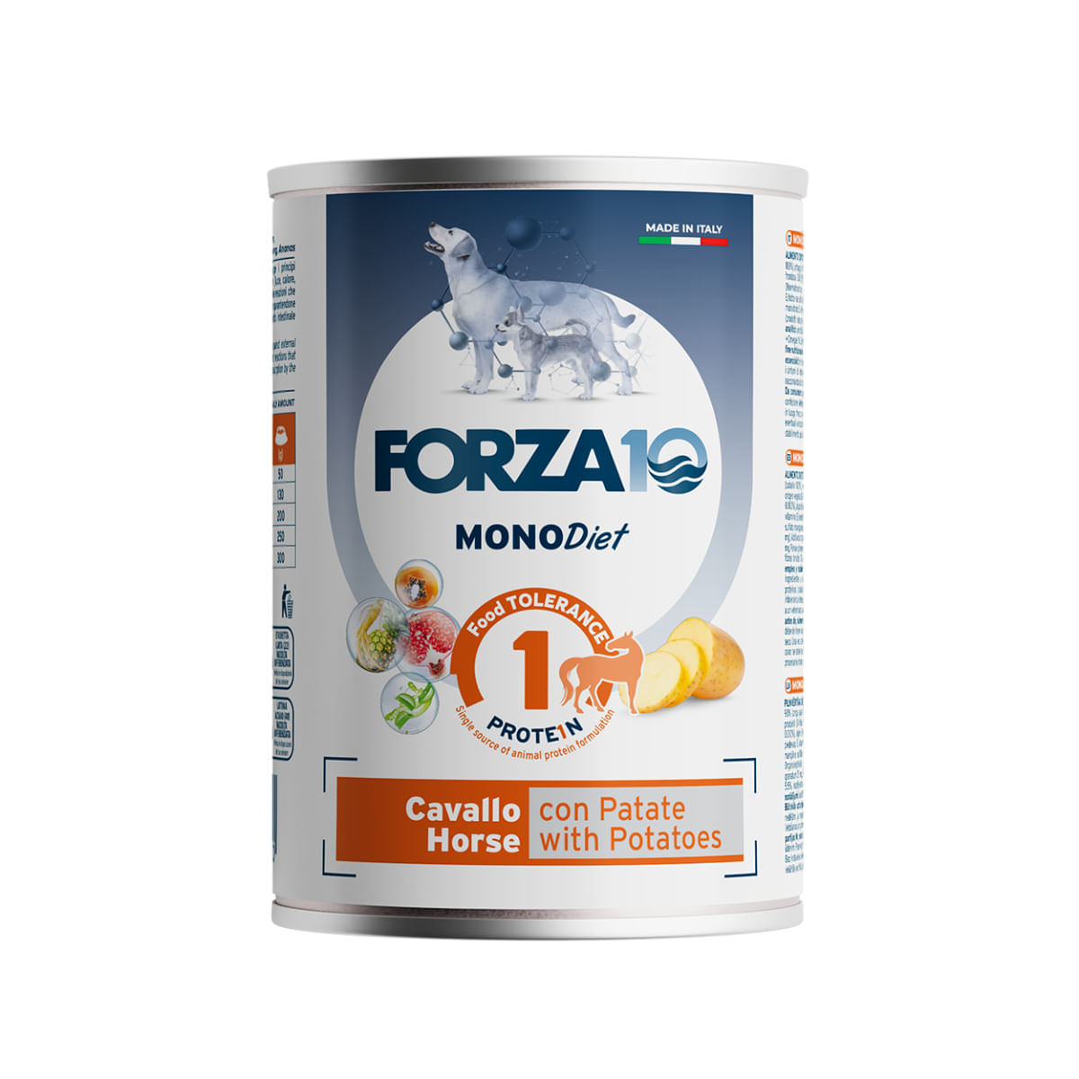 FORZA10 Monodiet, XS-XL, Cal și Cartofi, dietă veterinară, conservă hrană umedă monoproteică câini, alergii, (pate), 400g