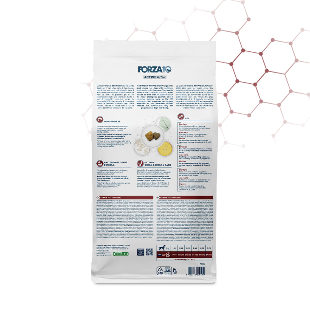 FORZA10 Active VetDiet Dermato, XS-XL, Pește, dietă veterinară, hrană uscată monoproteică câini, piele &amp; blană, 10kg