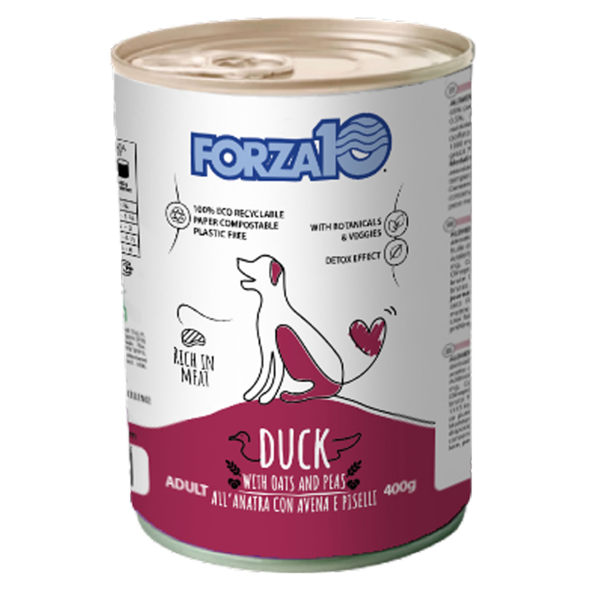 FORZA10 Maintenance, XS-XL, Rață și Mazăre, conservă hrană umedă câini, (pate), 400g