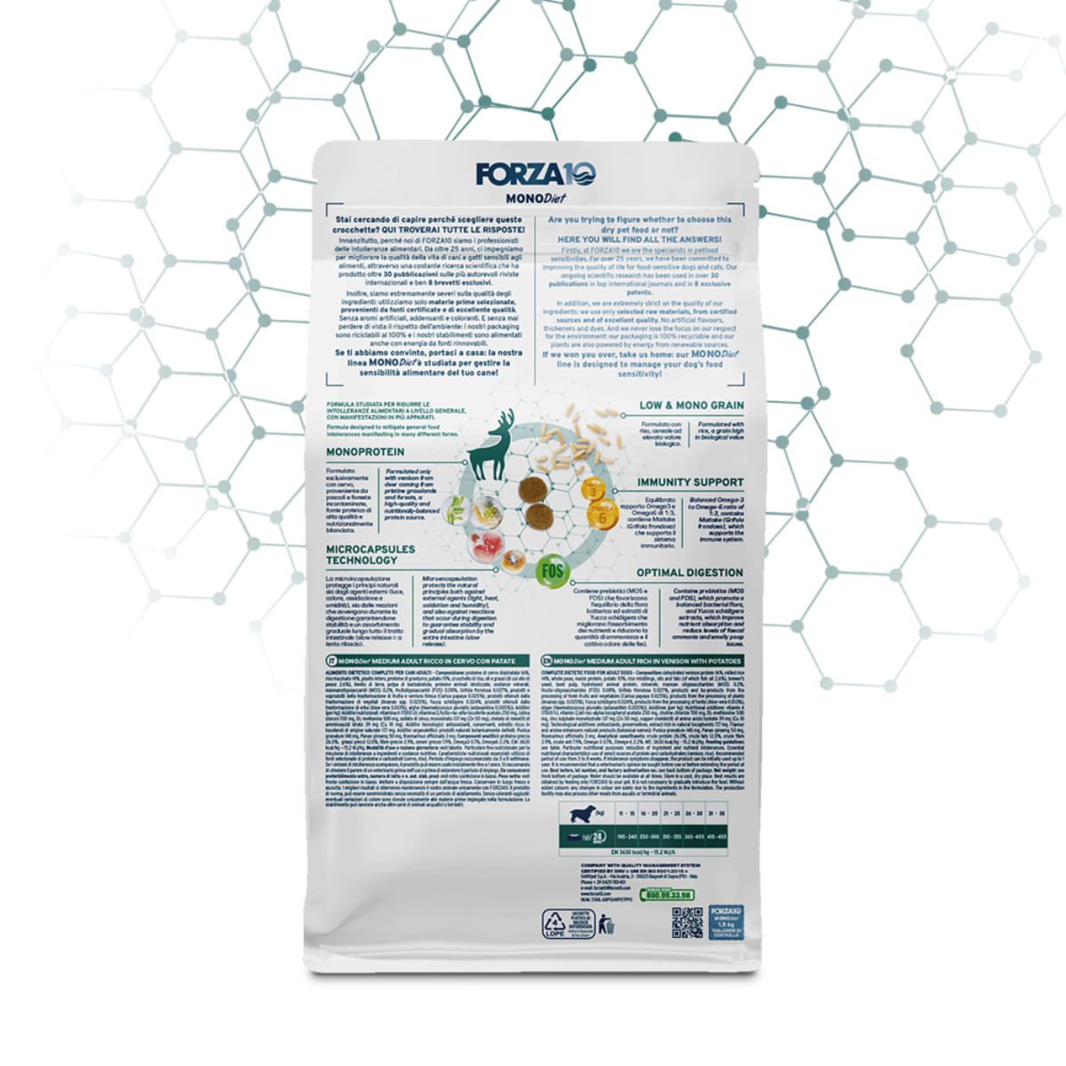 FORZA10 Monodiet Medium Adult, M, Căprioară și Cartofi, dietă veterinară, hrană uscată monoproteică câini, alergii, 12kg