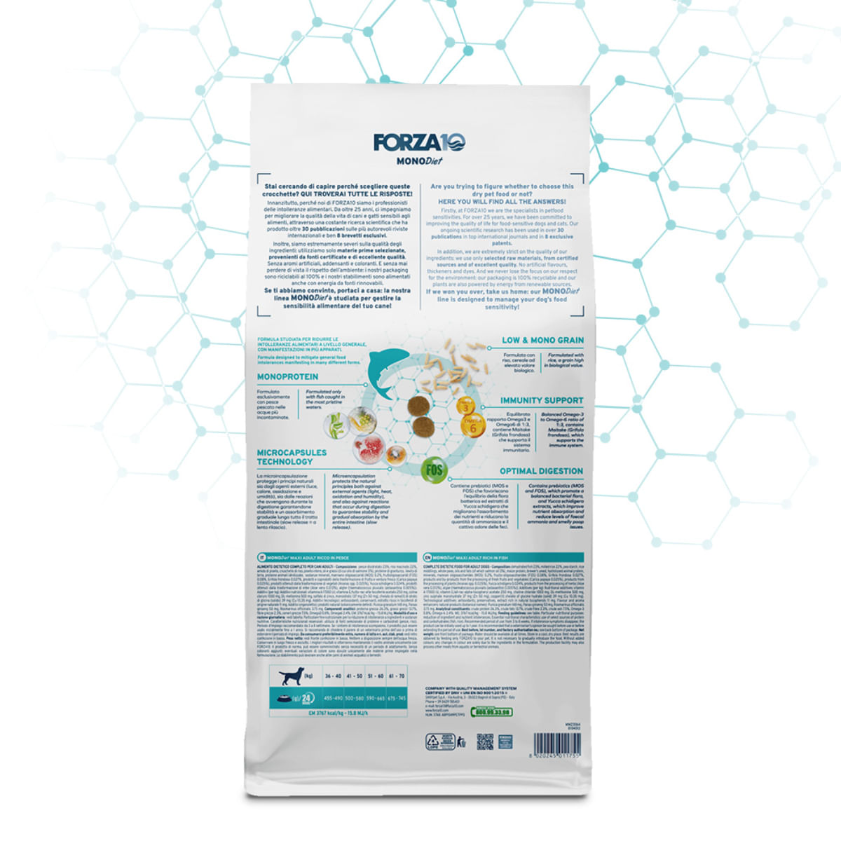 FORZA10 Monodiet Maxi Adult, L-XL, Pește, dietă veterinară, hrană uscată monoproteică câini, alergii, 12kg