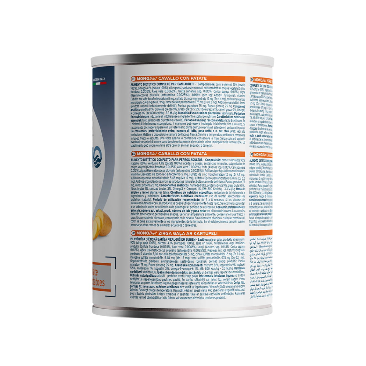 FORZA10 Monodiet, XS-XL, Cal și Cartofi, dietă veterinară, conservă hrană umedă monoproteică câini, alergii, (pate), 400g