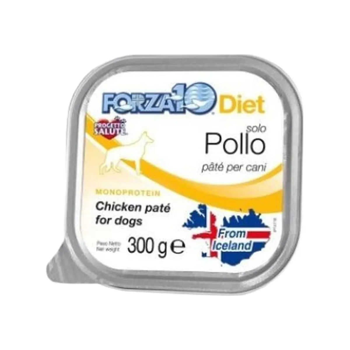 FORZA10 Monodiet Solo, XS-XL, Pui, dietă veterinară, tăviță hrană umedă monoproteică câini, alergii, (pate), 300g