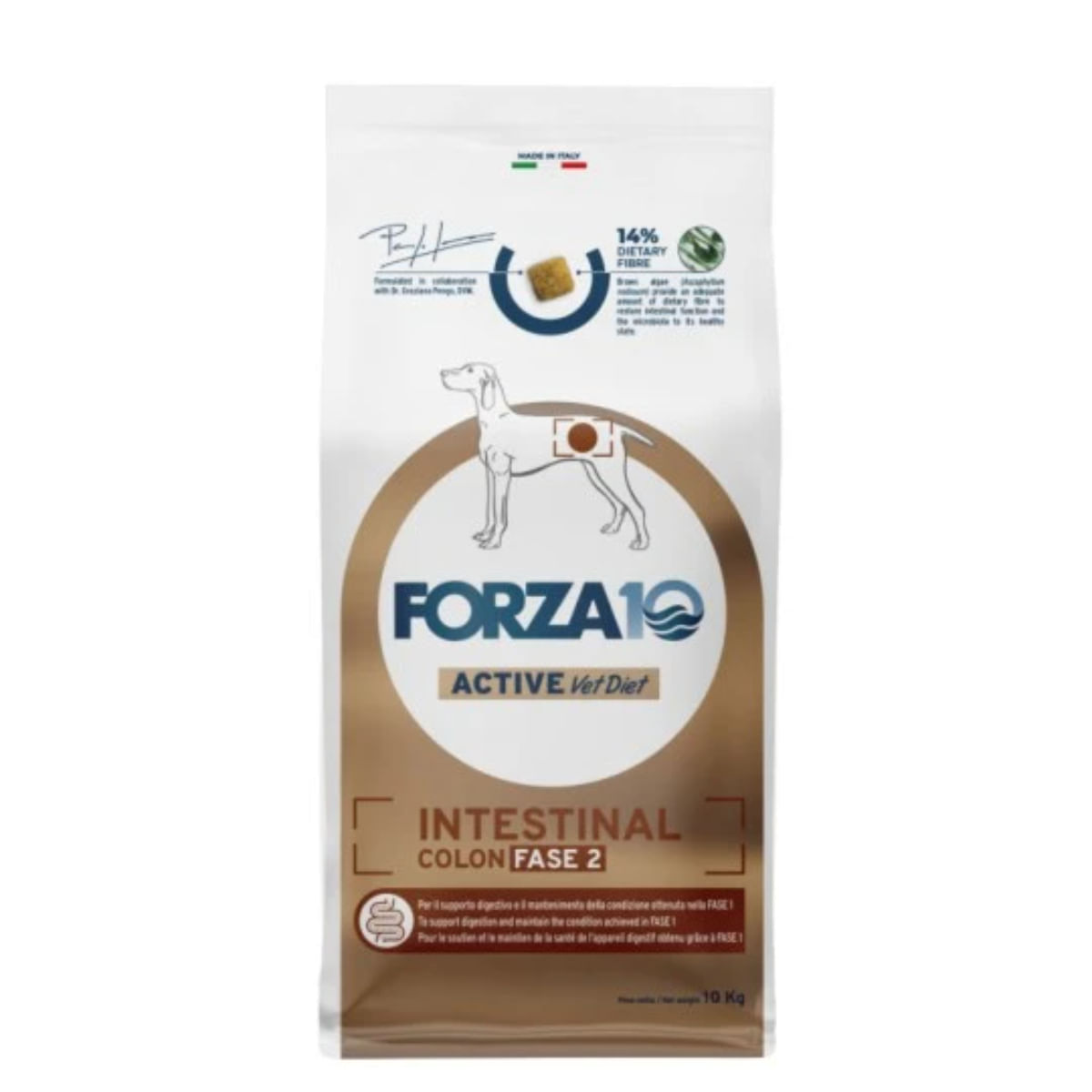 FORZA10 Active VetDiet Intestinal Colon Fase 2, XS-XL, Pește, dietă veterinară, hrană uscată monoproteică câini, sistem digestiv, 10kg