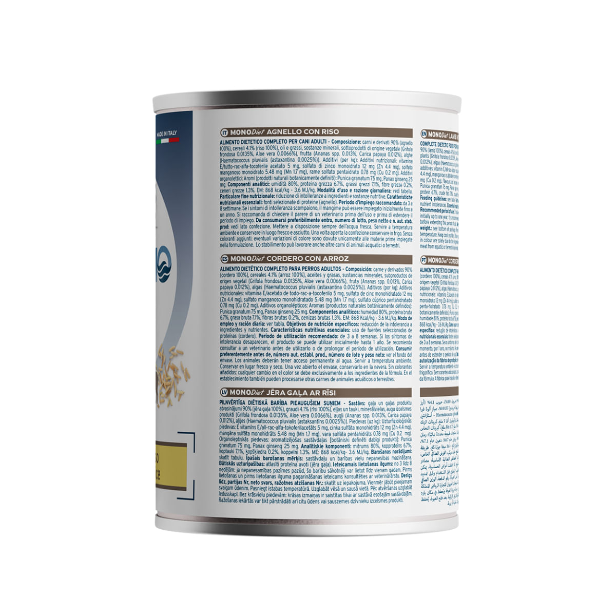 FORZA10 Monodiet, XS-XL, Miel și Orez, dietă veterinară, conservă hrană umedă monoproteică câini, alergii, (pate), 400g