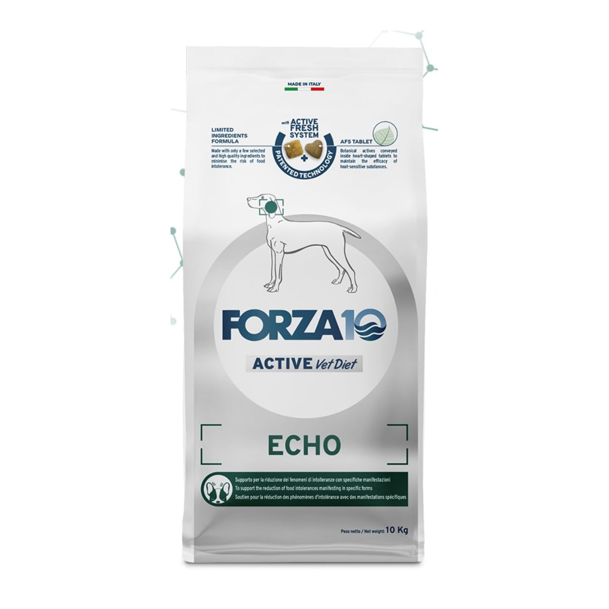 FORZA10 Active VetDiet Echo Active, XS-XL, Pește, dietă veterinară, hrană uscată monoproteică câini, alergii, 10kg