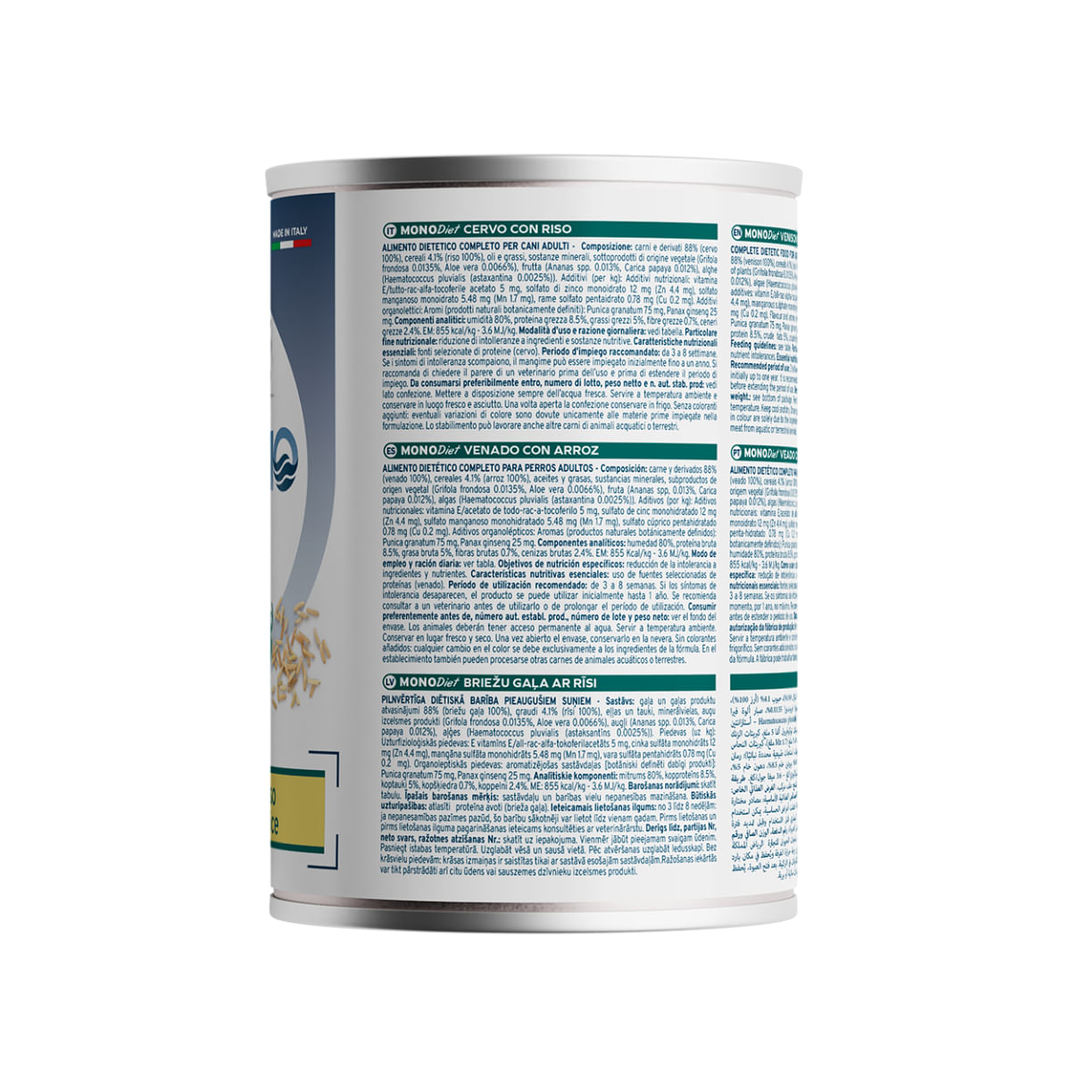 FORZA10 Monodiet, XS-XL, Căprioară și Orez, dietă veterinară, conservă hrană umedă monoproteică câini, alergii, (pate), 400g