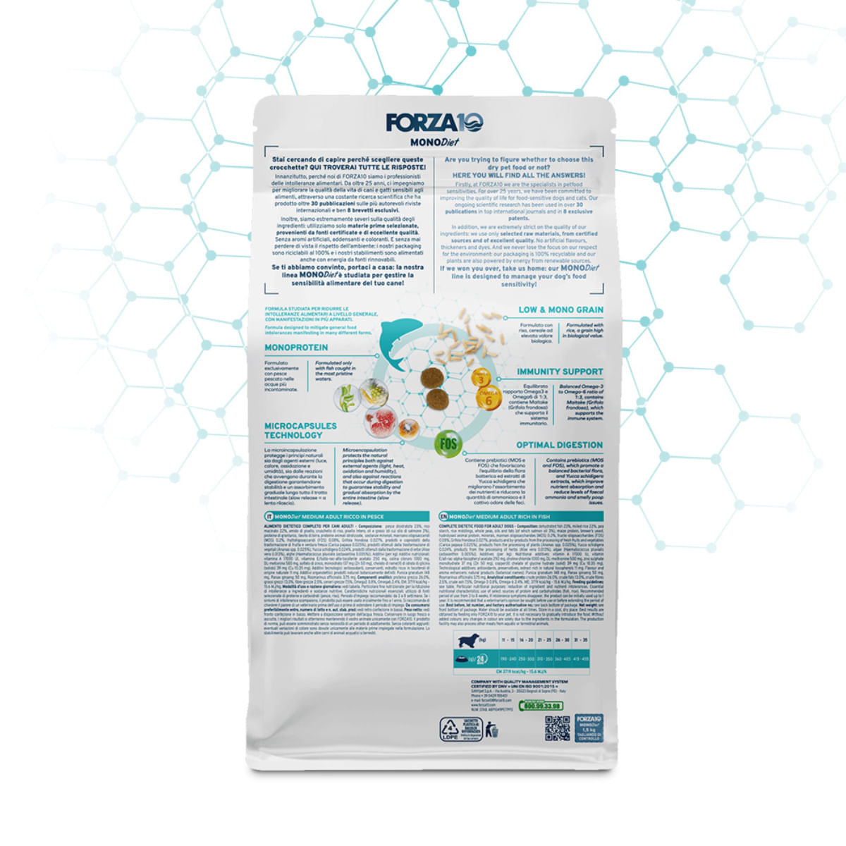 FORZA10 Monodiet Medium Adult, M, Pește, dietă veterinară, hrană uscată monoproteică câini, alergii, 12kg