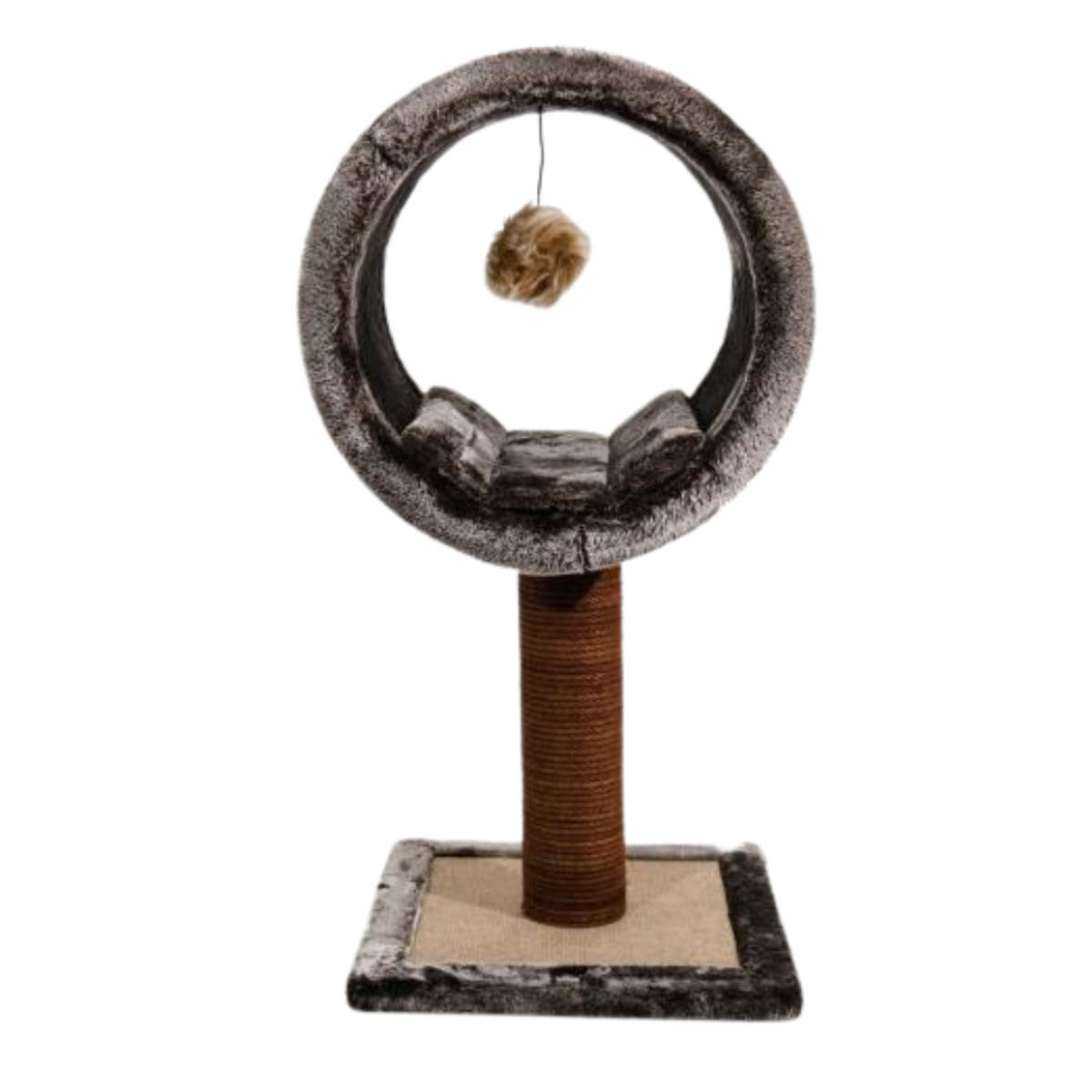 SHAW Bordo, ansamblu de joacă pisici, 1 etaj, MDF și pluș, elemente de zgâriat, elemente atârnate, maro, 42x42x90cm