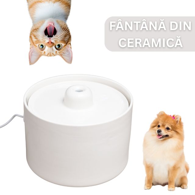 SHAW Fântână Ceramică, fântână pisici, rotundă, sistem filtrare, ceramică, bej, 2l