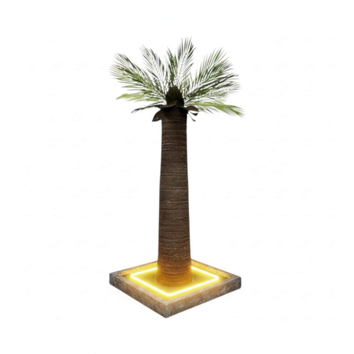 SHAW Palmier cu LED, stâlp de zgâriat cilindric pisici, MDF și sisal, maro, 45x45x92cm