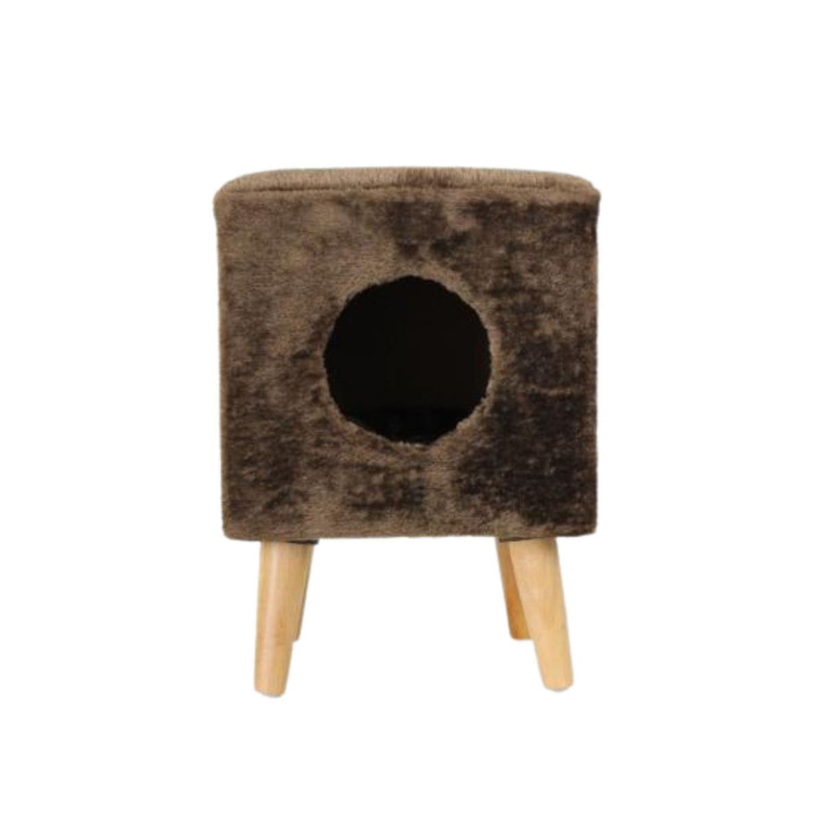 SHAW Linz taburet & culcuș integrat, căsuța pătrată pisici, MDF, maro, 35x35x50cm