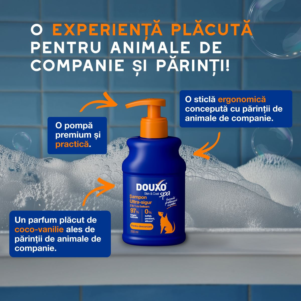 DOUXO SPA Shampoo 2 in 1 Conditioning, șampon și balsam 2în1 câini, descâlcirea blănii, Vanilie și Nucă de cocos, flacon, 250ml - imagine 6