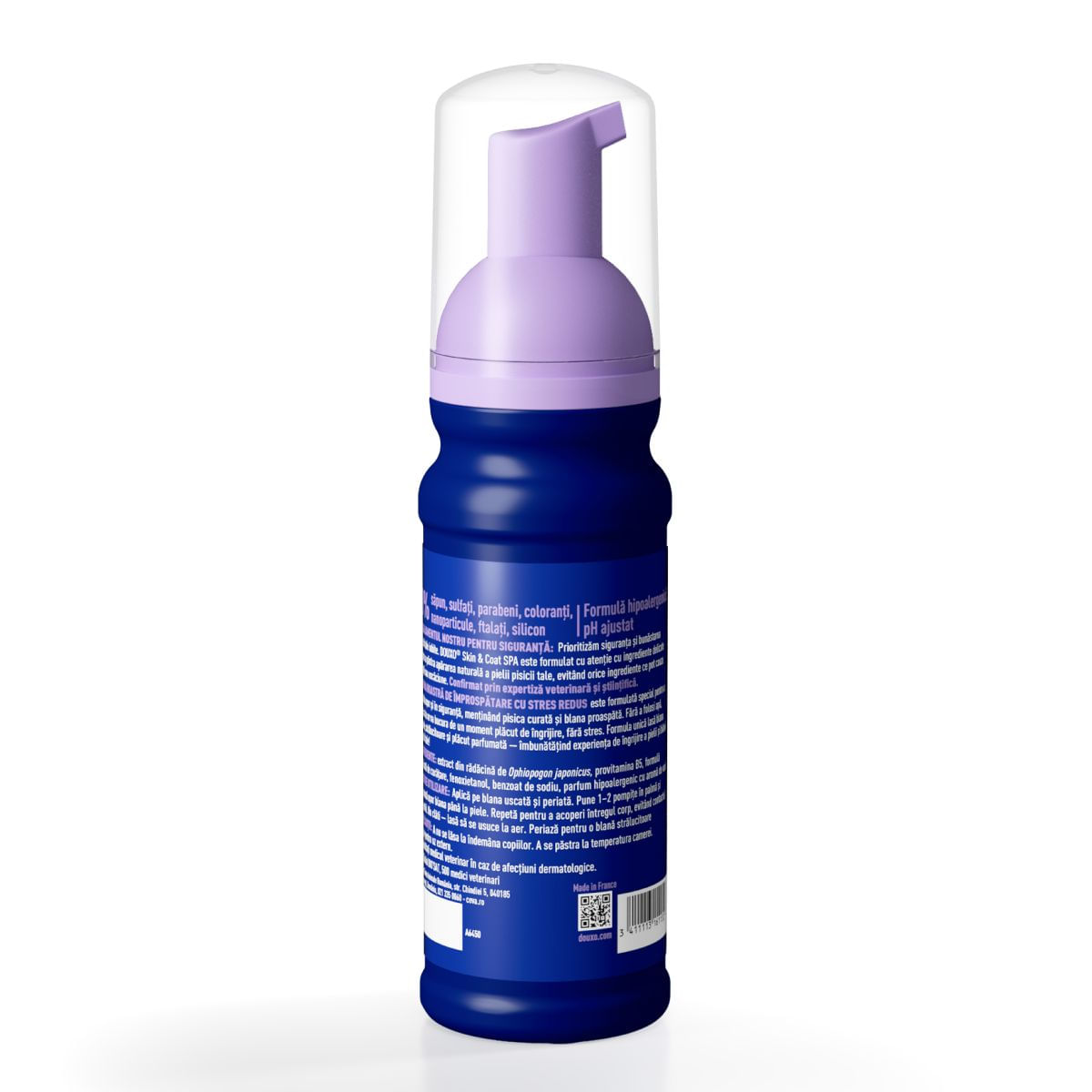 DOUXO SPA Low-Stress Refresh Mousse, șampon spumă pisici, fără clătire, hidratantă, Vanilie și Nucă de cocos, flacon cu aplicator, 150ml