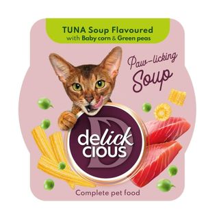DELICKCIOUS Supă, Ton și Mazăre, bol hrană umedă pisici, (în supă), 80g