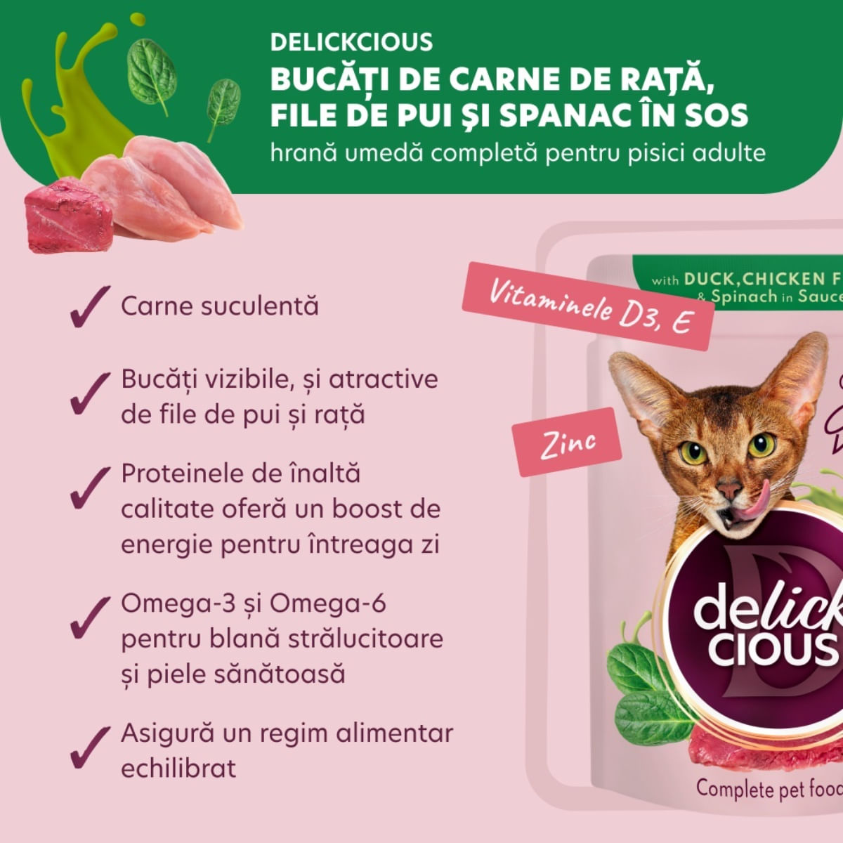 DELICKCIOUS Dinner, Rață și Pui, plic hrană umedă pisici, (în sos), 85g - imagine 4