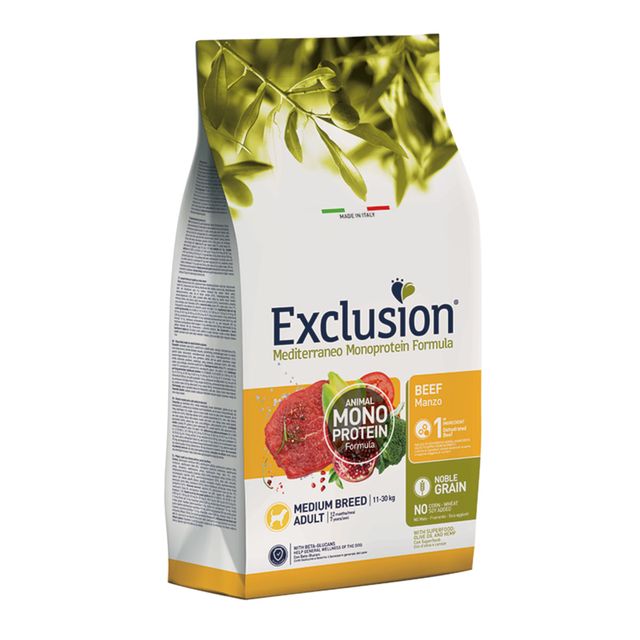EXCLUSION Mediterraneo Monoprotein Formula Medium Breed, M, Vită, hrană uscată monoproteică câini, 12kg