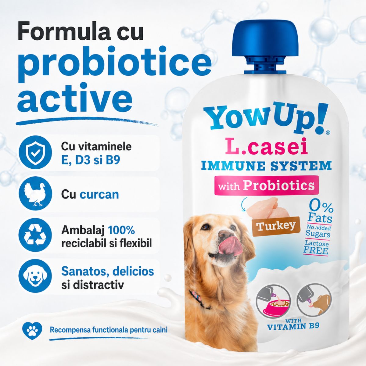 YOWUP! L Casei, XS-XL, Curcan, recompense funcționale câini, sistem imunitar, sistem digestiv, (topping), 115g - imagine 7