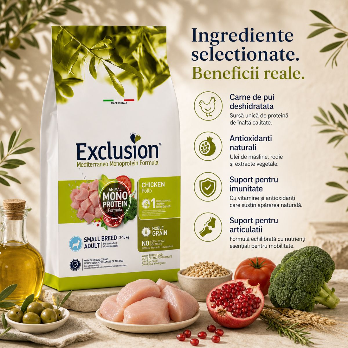 EXCLUSION Mediterraneo Monoprotein Formula Small Breed, XS-S, Pui, hrană uscată monoproteică câini, 2kg - imagine 4