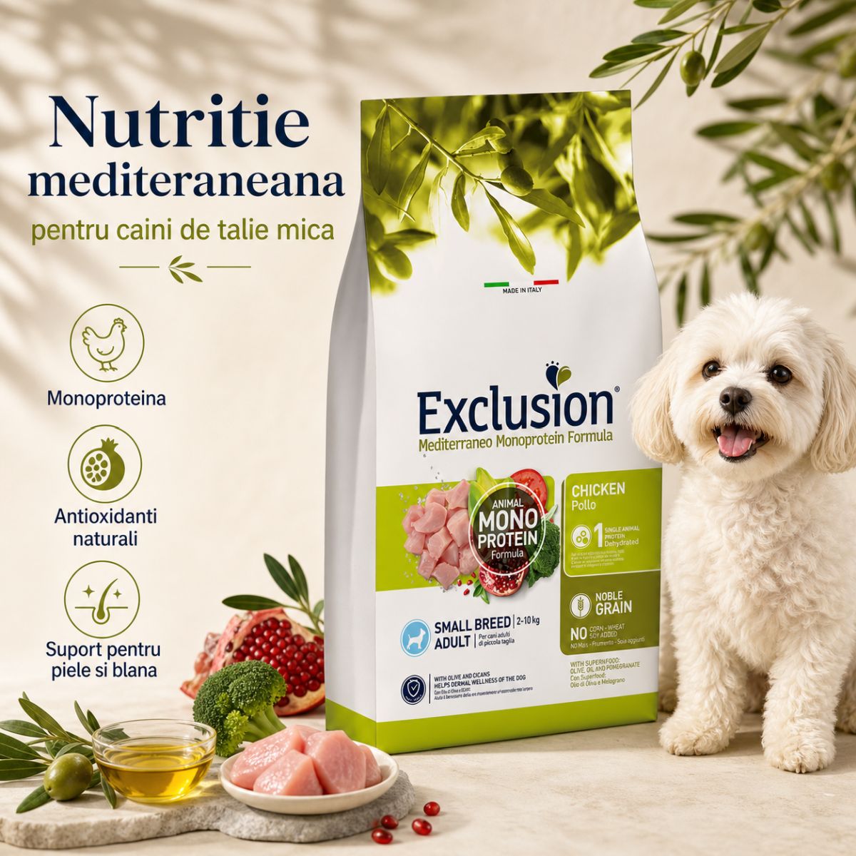 EXCLUSION Mediterraneo Monoprotein Formula Small Breed, XS-S, Pui, hrană uscată monoproteică câini, 2kg - imagine 5