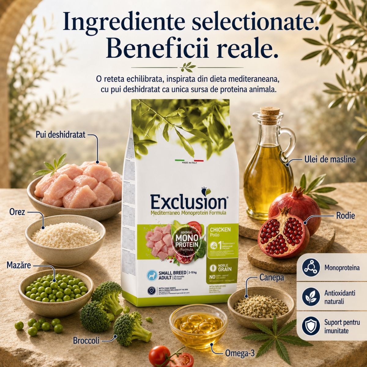 EXCLUSION Mediterraneo Monoprotein Formula Small Breed, XS-S, Pui, hrană uscată monoproteică câini, 2kg - imagine 6