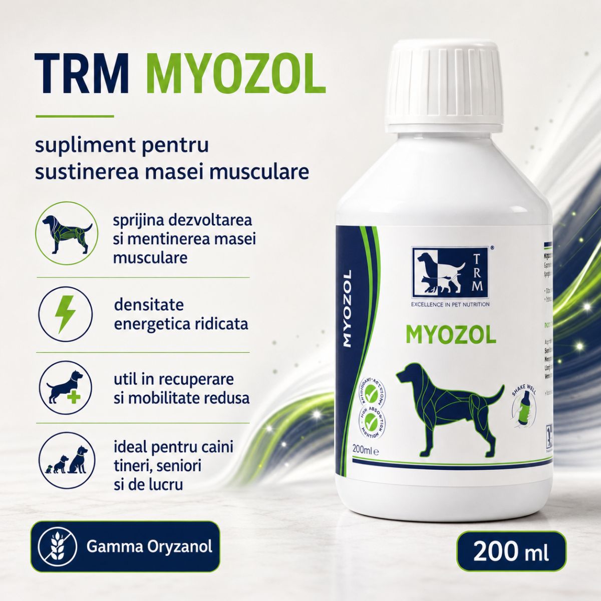 TRM Myozol, multivitamine câini, ulei TRM Myozol, XS-XL, multivitamine câini, flacon, 200ml ulei