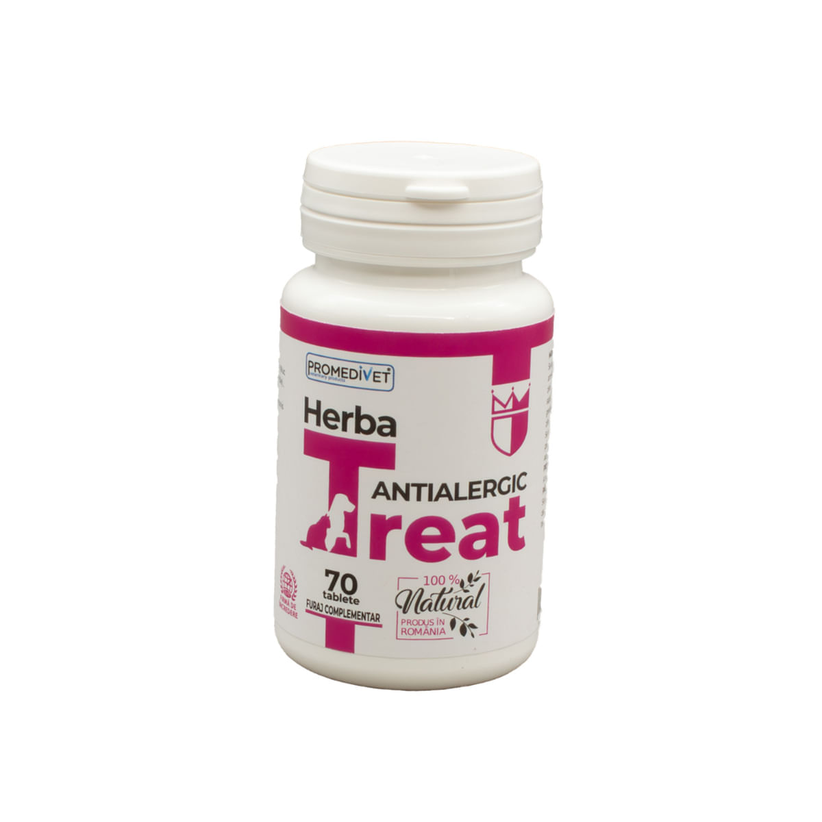 PROMEDIVET Herba-Treat Antialergic, supliment sistem imunitar & alergii câini, comprimate PROMEDIVET Herba-Treat Antialergic, XS-XL, supliment sistem imunitar & alergii câini și pisici, flacon, 70 comprimate