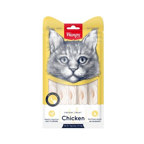 WANPY Creamy Treat, Pui, punguță recompense pisici, (piure), 70g