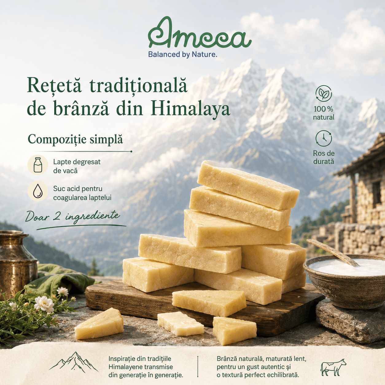 AMEEA Cheese Bar Himalayan Receipe Medium, M, Brânză, recompense fără cereale câini, 70g