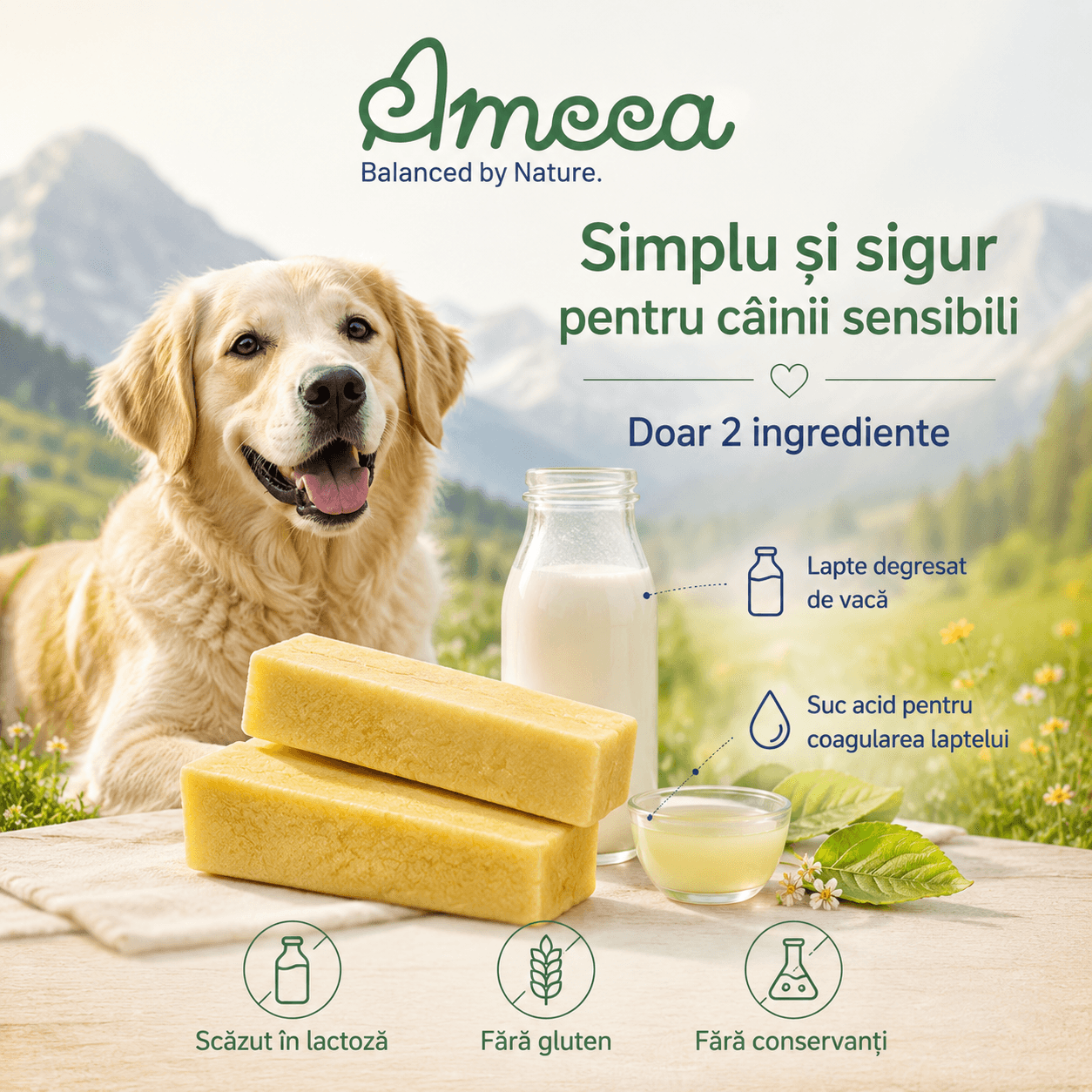 AMEEA Cheese Bar Himalayan Receipe Medium, M, Brânză, recompense fără cereale câini, 70g