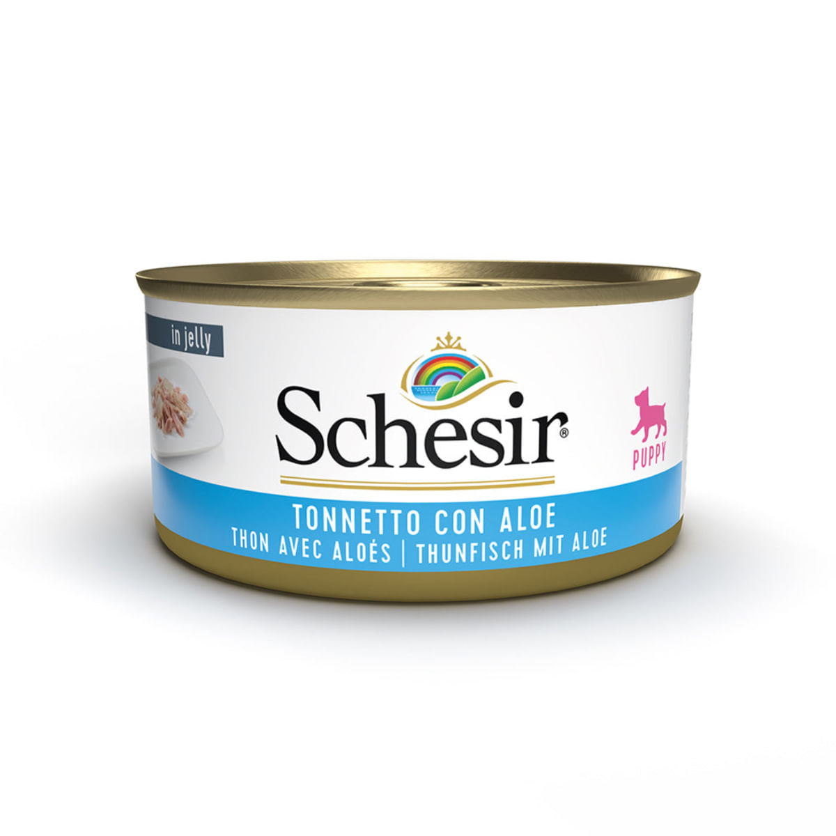 SCHESIR Complementary Puppy, XS-XL, Ton și Aloe Vera, conservă hrană umedă câini junior, (în aspic), 150g
