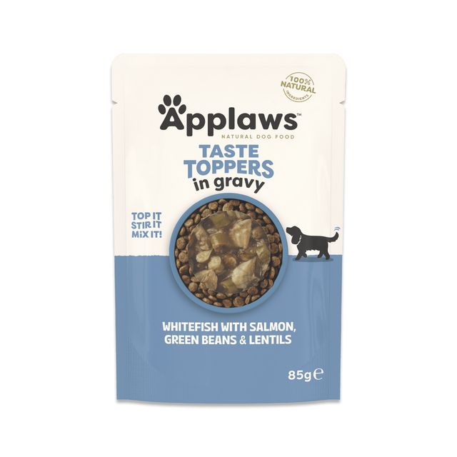 APPLAWS Taste Toppers, XS-XL, Pește alb și Somon, plic hrană umedă fără cereale câini, (în sos), 85g
