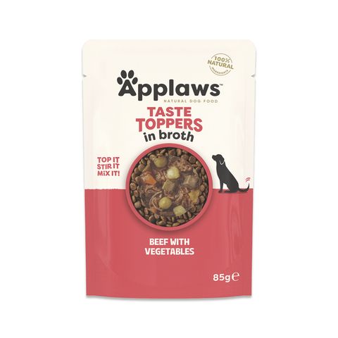 APPLAWS Taste Toppers, XS-XL, Vită și Fasole Verde, plic hrană umedă fără cereale câini, (în supă), 85g